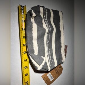 Maika Medium Stripe Charcoal Canvas Zipper Pouch Clutch Bag NWT